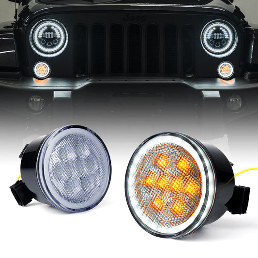 LED Turn Signal Lights with Halo DRL for 07-18 Jeep Wrangler JK