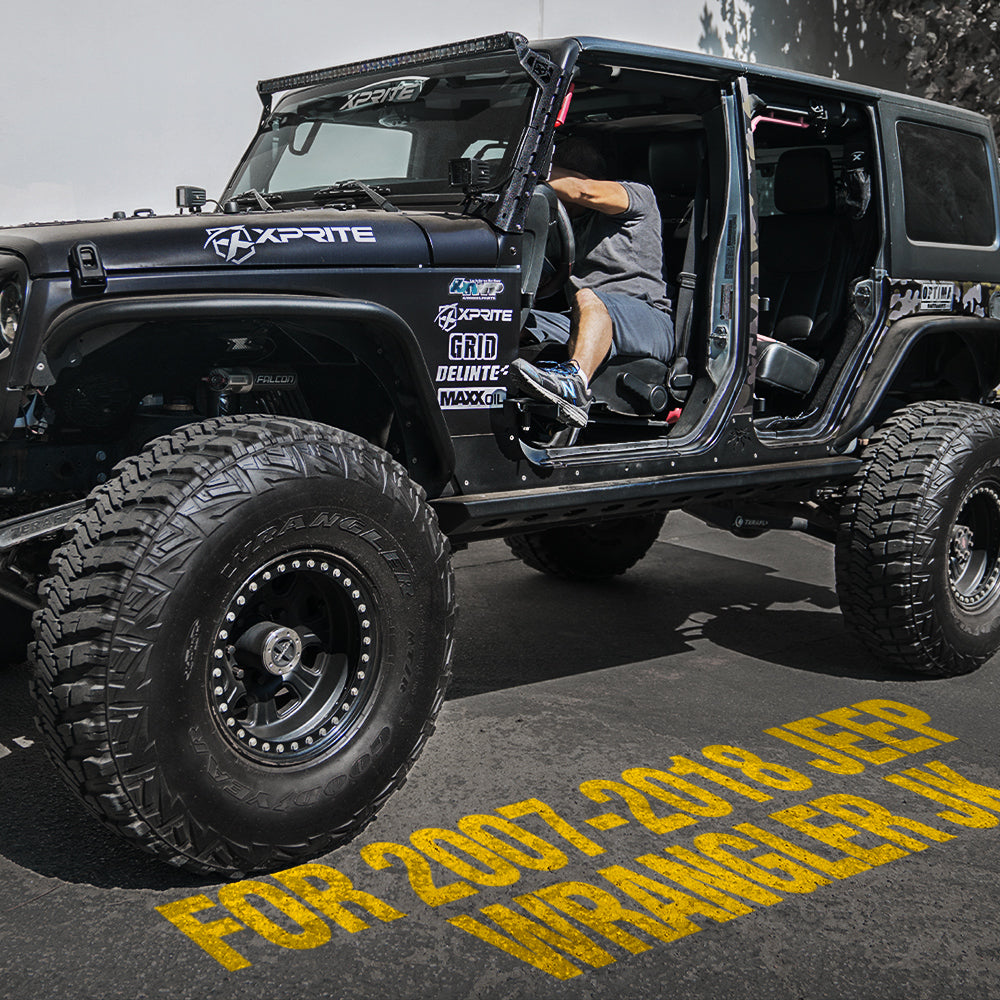 Front Foot Pegs with Jeep Flag Grille for 2007-2018 Jeep Wrangler JK