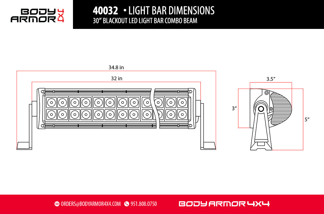 30" BLACKOUT LED LIGHT BAR COMBO BEAM WITH WIRE HARNESS