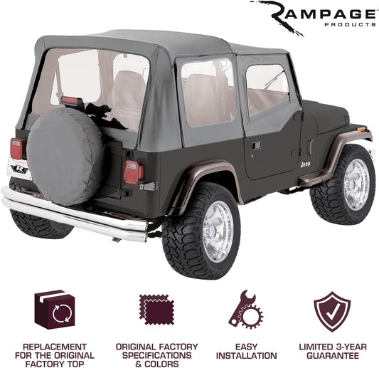 Complete Soft Top Vinyl Black Denim includes Frame & Hardware w/Soft Upper Doors Jeep Wrangler YJ 87-95 by Rampage Products