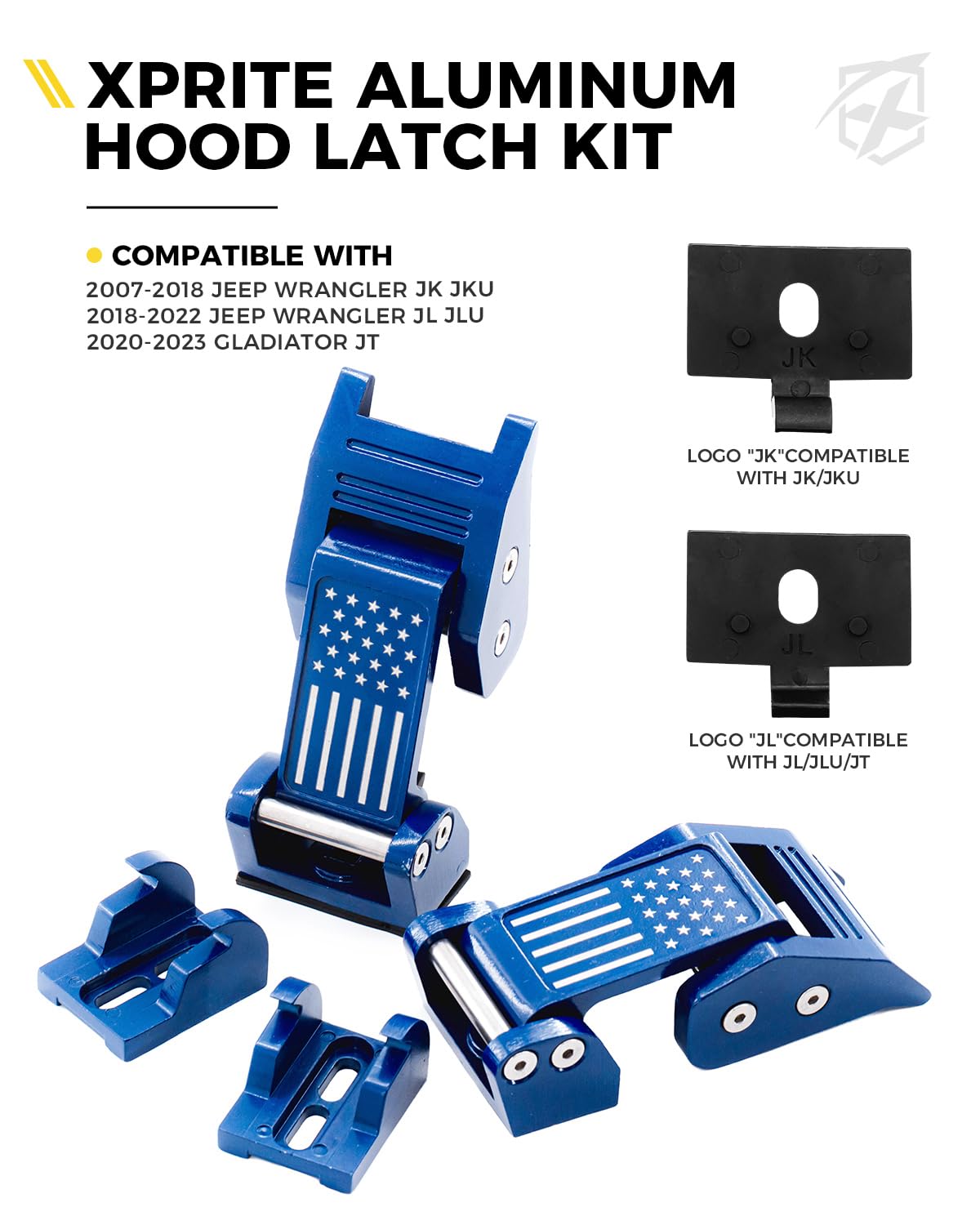 Jeep Wrangler Aluminum Hood Latch with U.S. Flag