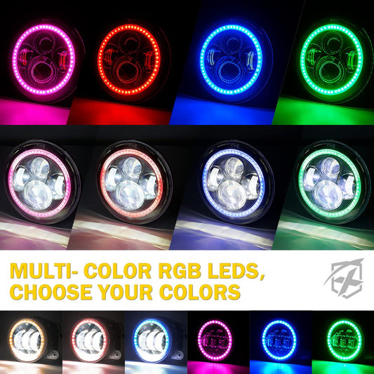 7" RGB Headlight & Fog Light With Halo Kit | Aura Series