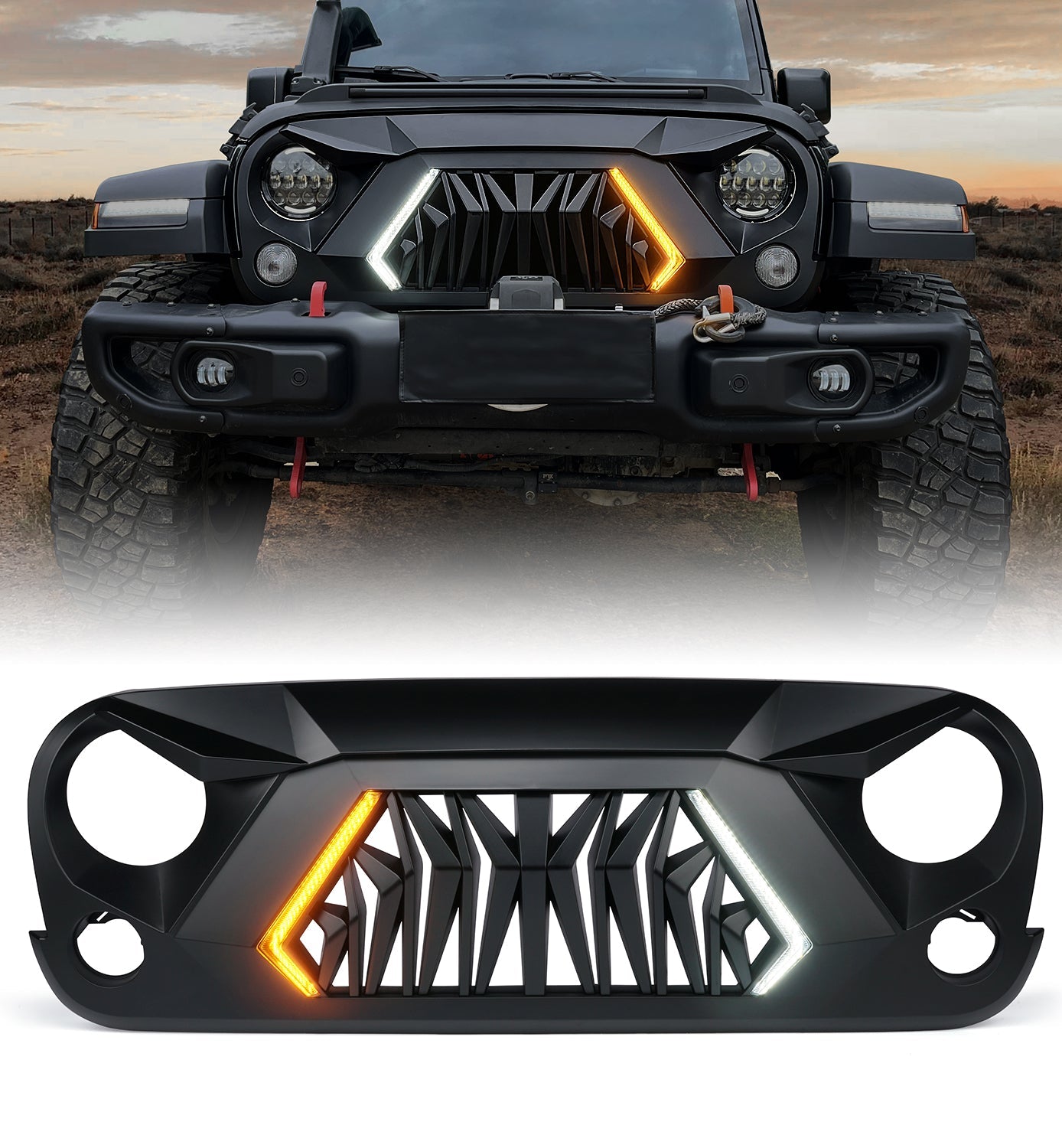 Jeep Grille with Turn Signal Lights for 2007-2018 Jeep Wrangler JK JKU