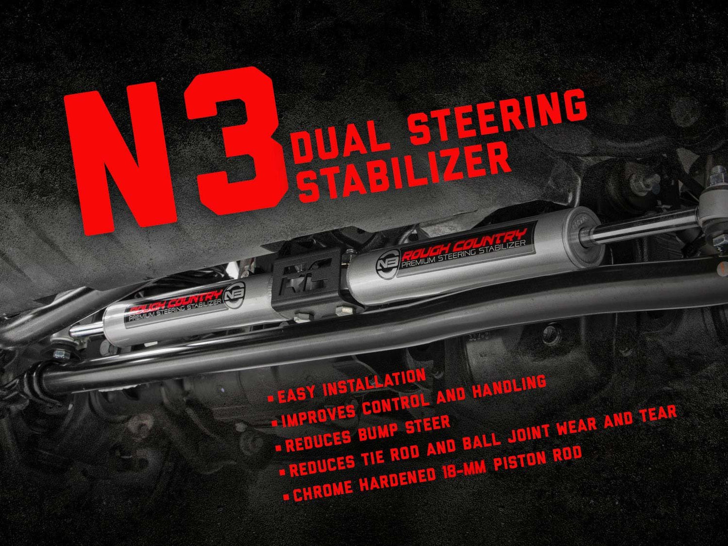 N3 Steering Stabilizer Dual 2.5-8 Inch Lift Jeep Gladiator JT/Wrangler JL 18-25 by Rough Country