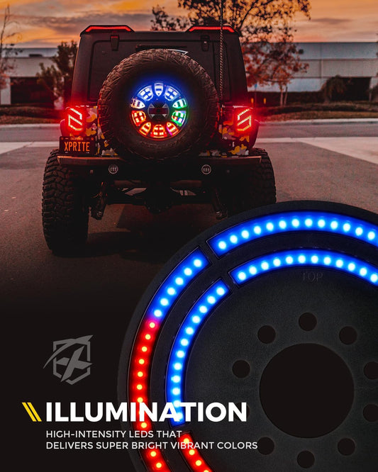 Xprite RGB Spare Tire Brake Light - Dual Ring Rear Wheel Light Compatible with 2007-2018 Jeep Wrangler JK JKU