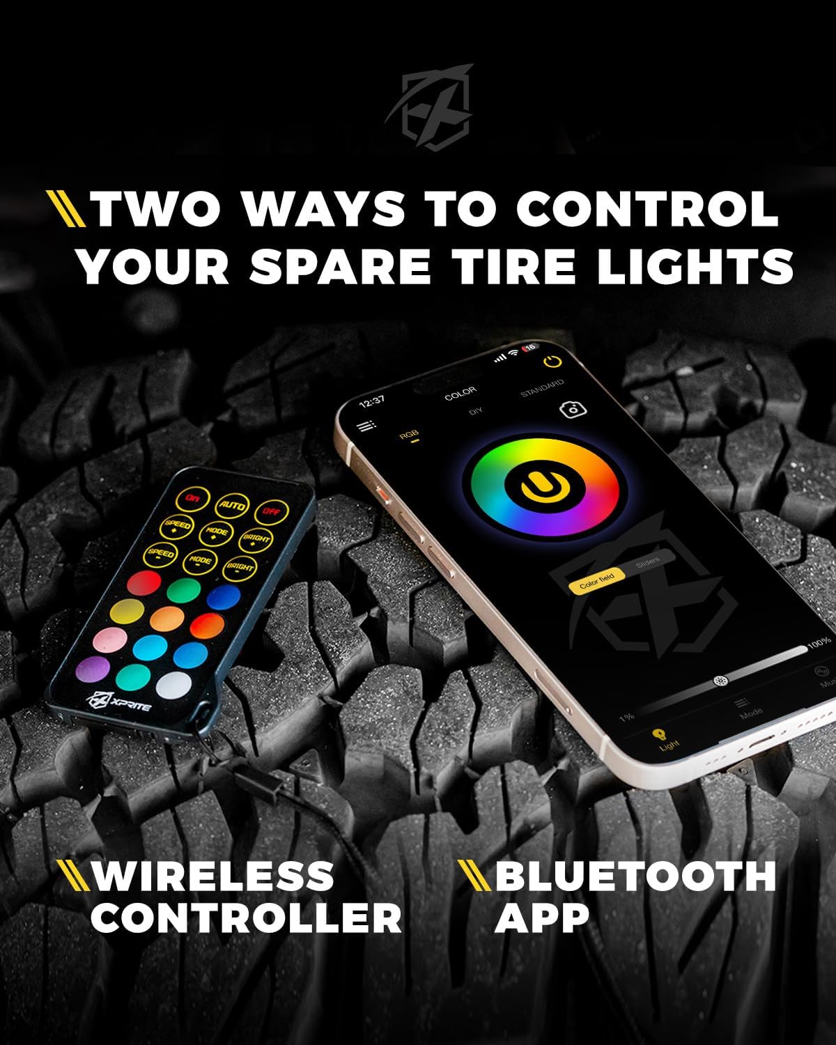 Xprite RGB Spare Tire Brake Light - Dual Ring Rear Wheel Light Compatible with 2007-2018 Jeep Wrangler JK JKU