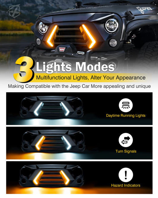 Angry Grille with Turn Signal for Jeep Wrangler JK | Vader Series