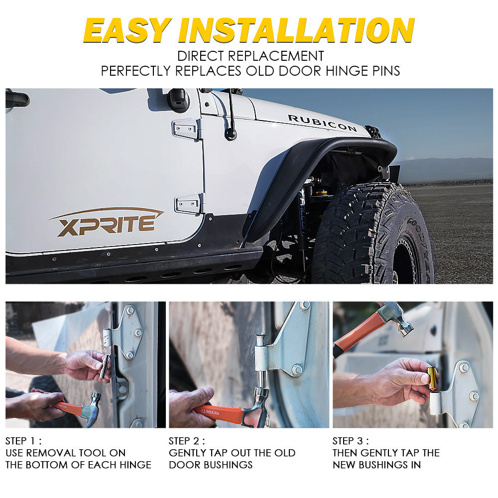Xprite 8PC Replacement Door Hinge Bushing Set with Removal Tool for 2007+ Jeep Wrangler 4 Door JK JL