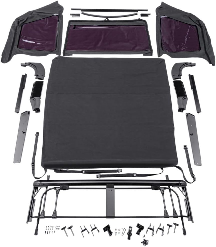 Complete Soft Top Vinyl Black Denim includes Frame & Hardware w/Soft Upper Doors Jeep Wrangler YJ 87-95 by Rampage Products