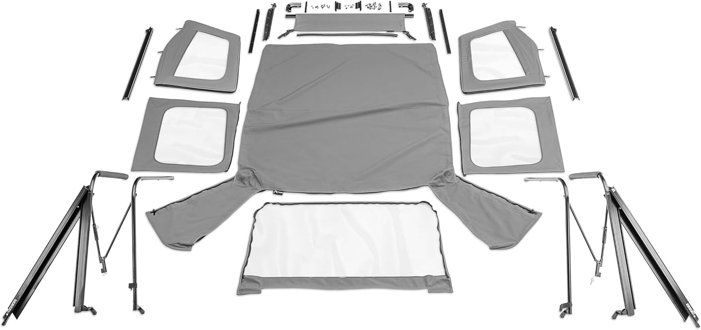 Complete Soft Top Vinyl Black Denim includes Frame & Hardware w/Soft Upper Doors Jeep Wrangler YJ 87-95 by Rampage Products