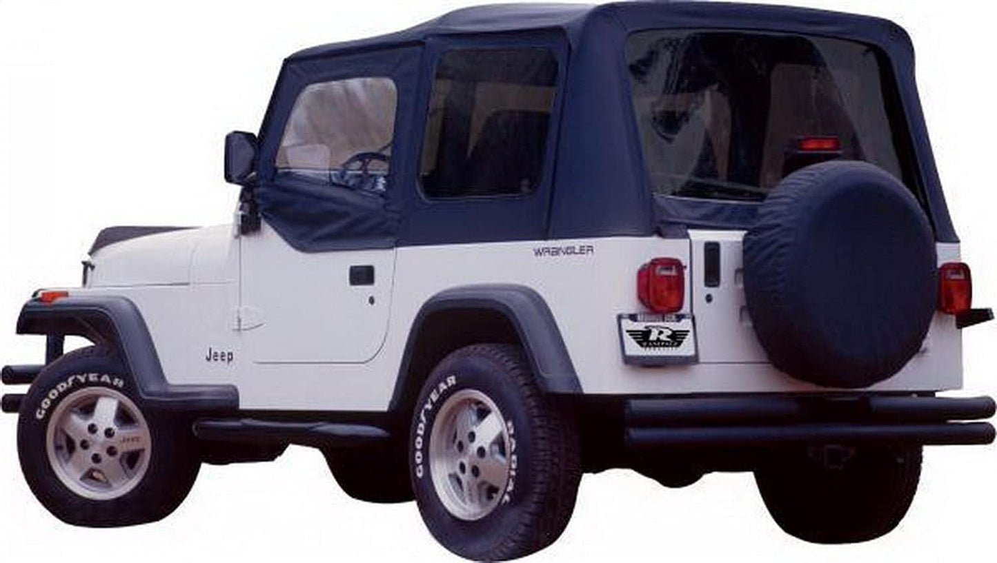 Complete Soft Top Vinyl Black Denim includes Frame & Hardware w/Soft Upper Doors Jeep Wrangler YJ 87-95 by Rampage Products