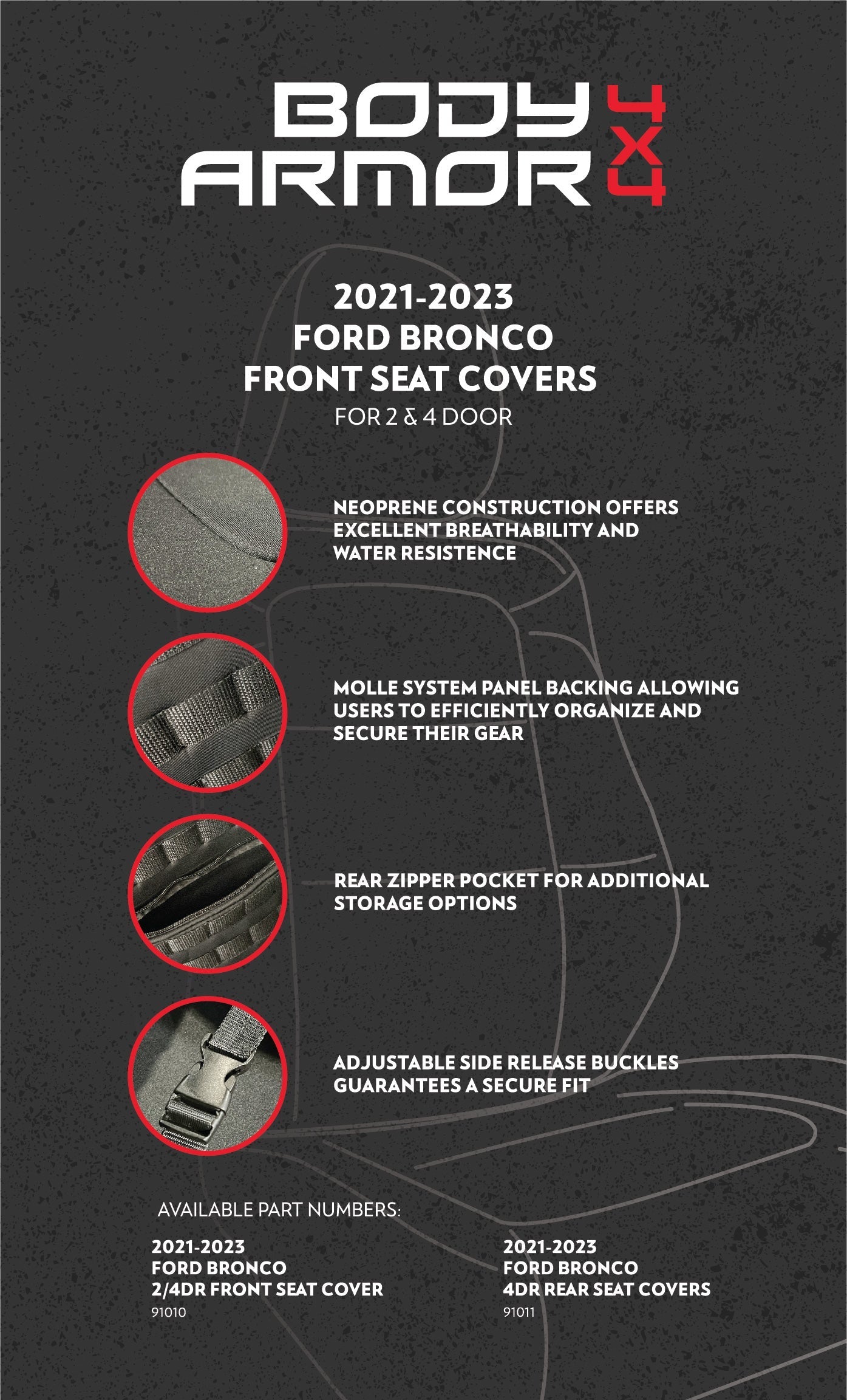 Door Front Seat Covers Ford Bronco 2/4 Door 21-24 by Body Armor