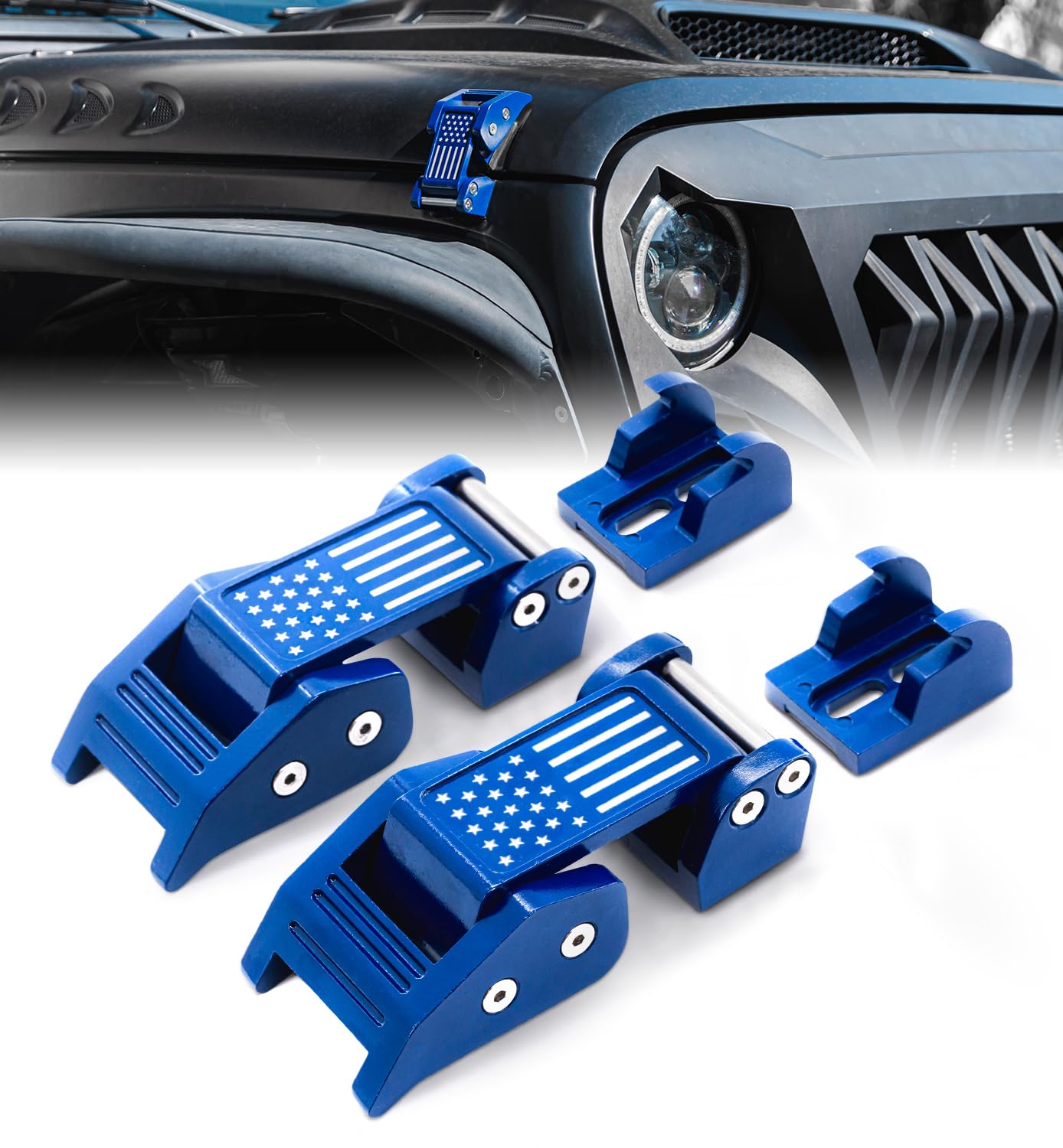 Jeep Wrangler Aluminum Hood Latch with U.S. Flag