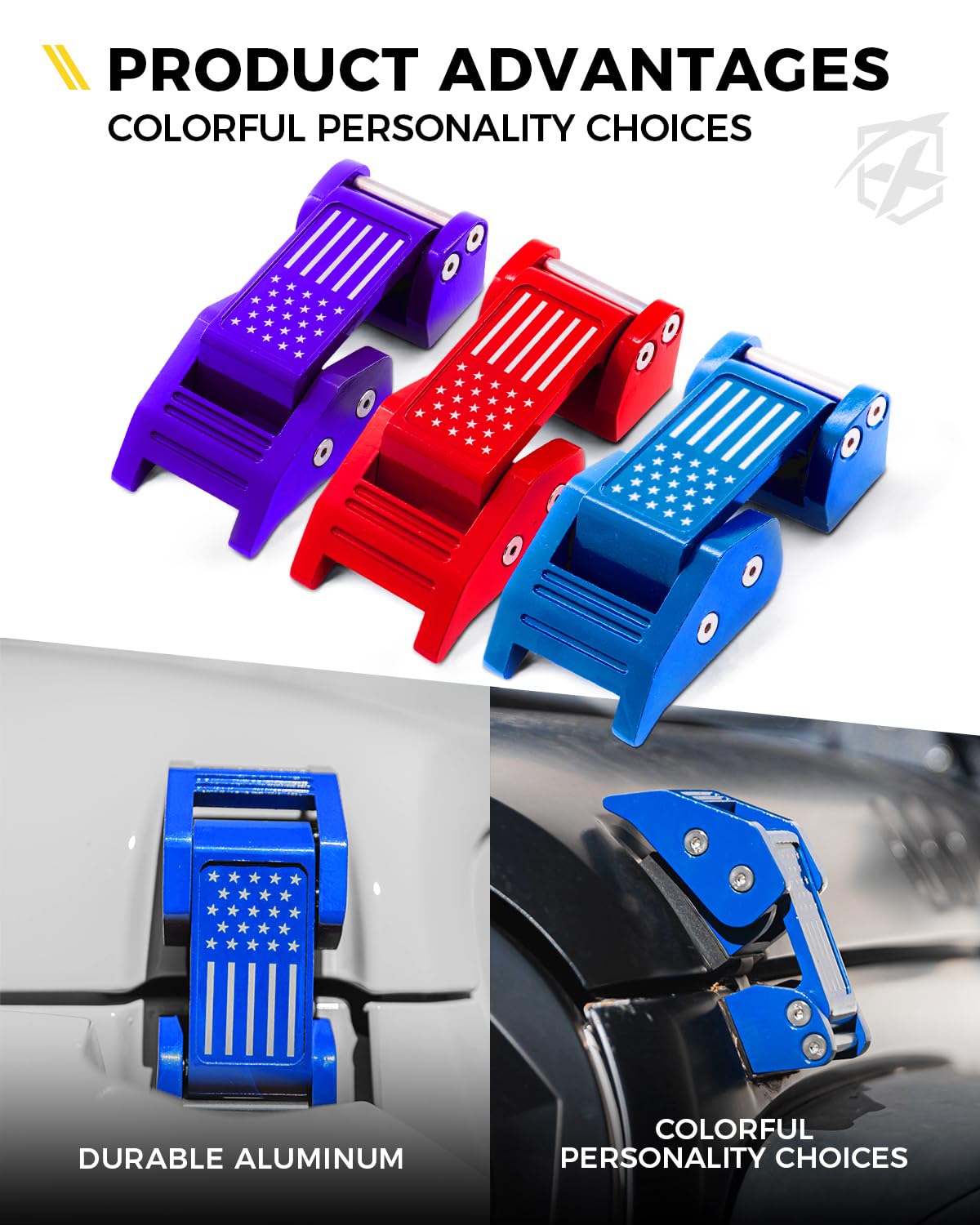 Jeep Wrangler Aluminum Hood Latch with U.S. Flag