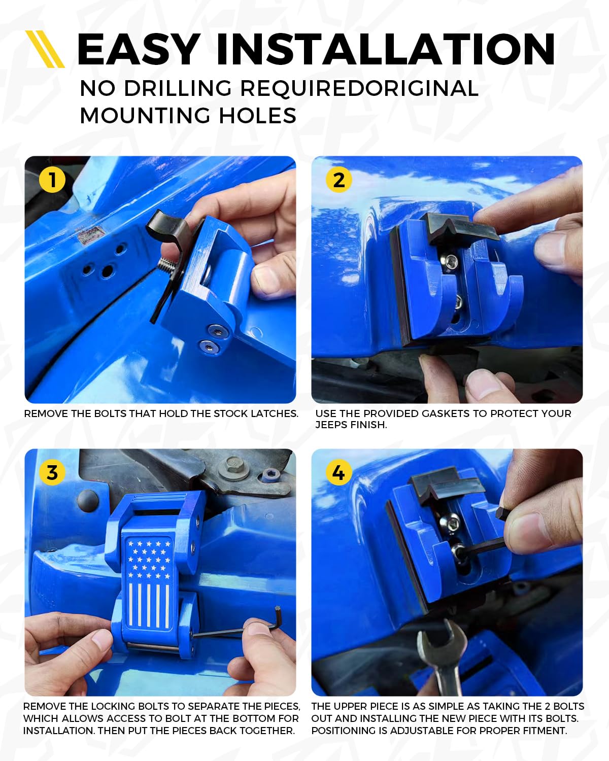 Jeep Wrangler Aluminum Hood Latch with U.S. Flag