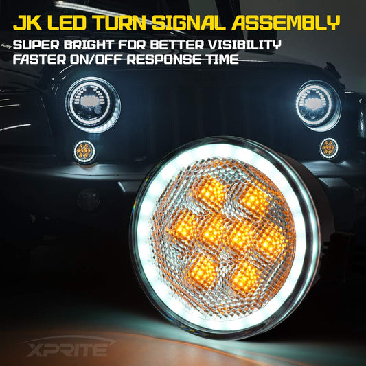 LED Turn Signal Lights with Halo DRL for 07-18 Jeep Wrangler JK