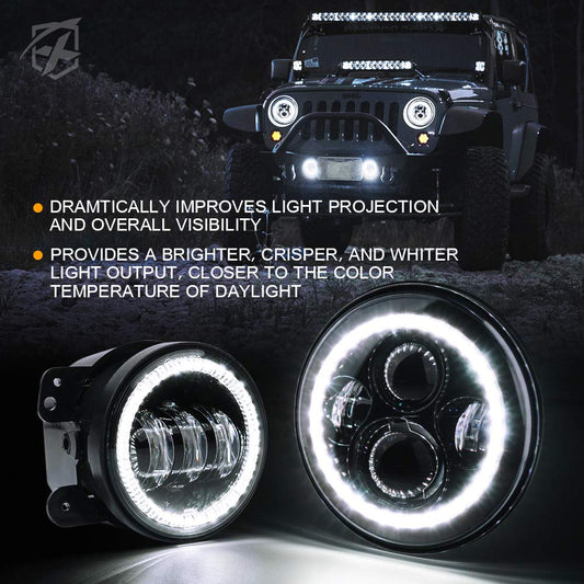 7" RGB Headlights with Chasing Halo for Jeep Wrangler| Exhibit Series