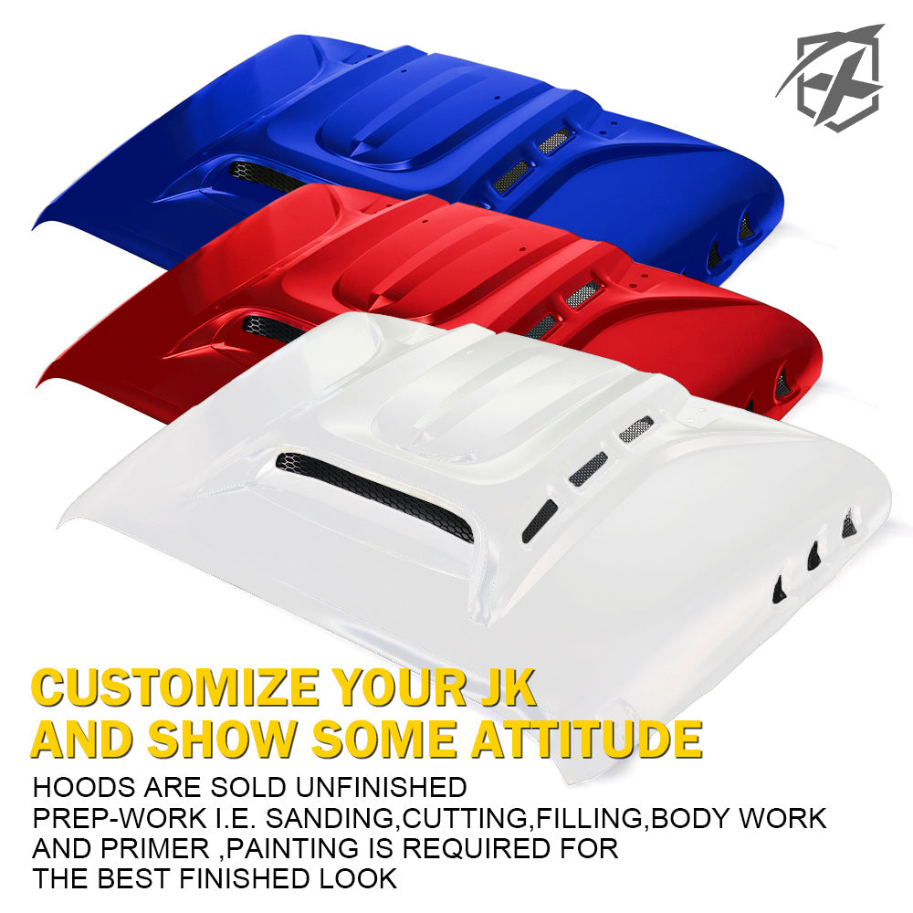 Jeep Wrangler JK Hood with Functional Air Vents | Piranha Series