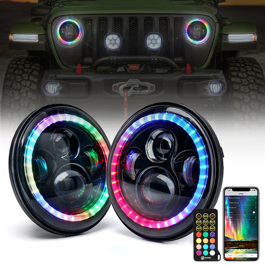 7" RGB Headlights with Chasing Halo for Jeep Wrangler| Exhibit Series
