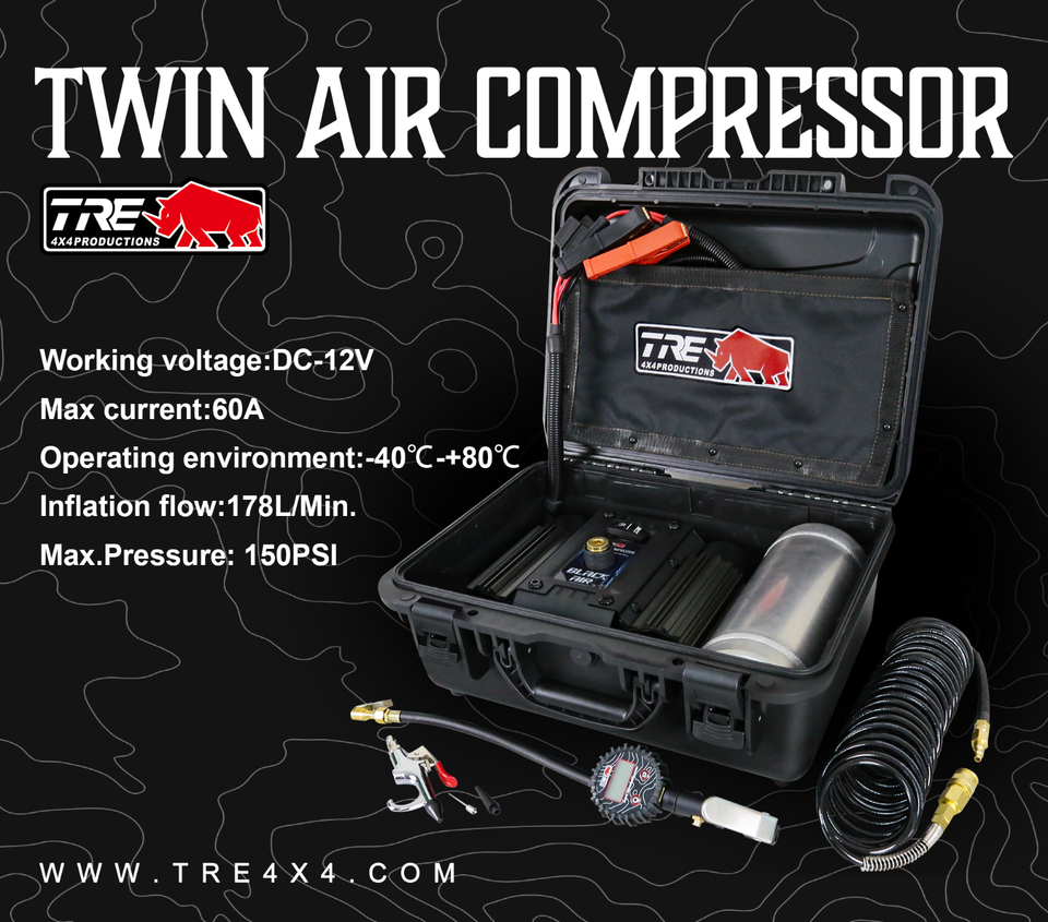 High Performance Portable Twin Motor  Air Compressor w/Tank 12V by TRE 4x4